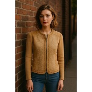 Vintage Peter Nygard Suede Knit Jacket M Tan Embroidered Zip Front Boho‎ Western